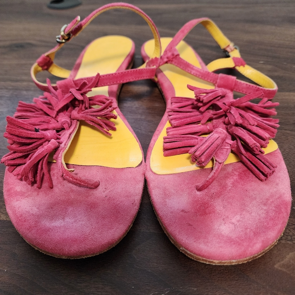 Boden Red Fringe Strappy Flat Sandals - Picture 2 of 6